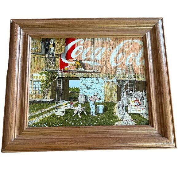 VTG H Hargrove Serigraph OilPainting On Canvas Coca-Cola - Picture 1 of 6